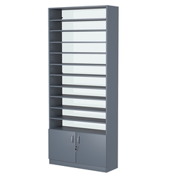 Стеллаж из ДСП с 10-ю полками 300x900 мм серии LEVEL-10 №12-1 (З/C - СТЕКЛО), Темно-Серый