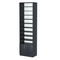 Стеллаж из ДСП с 10-ю полками 350x600 мм серии LEVEL-10 №6-1 (З/C - СТЕКЛО), Антрацит