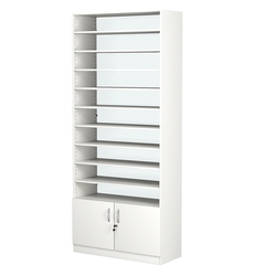 Стеллаж из ДСП с 10-ю полками 400x900 мм серии LEVEL-10 №14-1 (З/C - СТЕКЛО), Белый