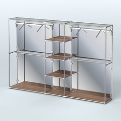 Торговая система ХРОМ (задняя стенка - зеркало) 3030 мм с полками ДСП и поручнями №12, Орех