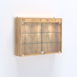 Витрина настенная №203-3А широкая с двумя полками и фризом, Дуб Золотистый