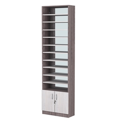 Стеллаж из ДСП с 10-ю полками 250x600 мм серии LEVEL-10 №4-2 (З/C - ЗЕРКАЛО), Ясень Анкор темный + Ясень Анкор светлый