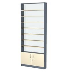 Стеллаж из ДСП с 7-ю полками 150x900 мм серии LEVEL-7 №9-1 (З/C - СТЕКЛО), Темно-серый + Крем Вайс