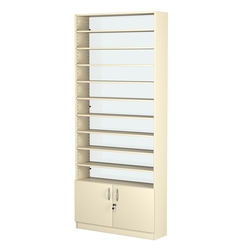 Стеллаж из ДСП с 9-ю полками 250x900 мм серии LEVEL-9 №11-1 (З/C - СТЕКЛО), Крем Вайс