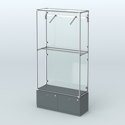 Торговая система ХРОМ (задняя стенка - стекло) 1200 мм №4-3 с тумбой Т-15 и поручнями, Темно-Серый