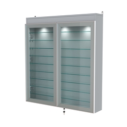 Витрина настенная №4-7А с фризом и девятью стеклянными полками серии Collecto, Серый