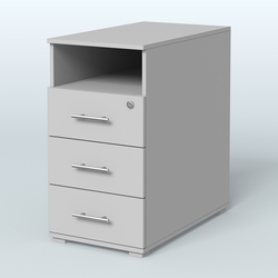 Тумба приставная с 3 ящиками (метабокс) и нишей с замком без топа Индиго Вуд, цвет белый + дуб светлый, Серый