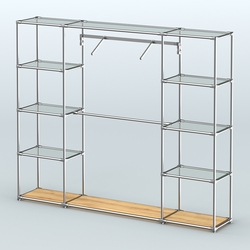 Торговая система ХРОМ без ДСП 2430 мм с прозрачными полками и поручнями №11, Дуб Золотистый