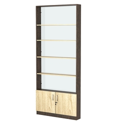 Стеллаж из ДСП с 4-мя полками 150x900 мм серии LEVEL-4 №9-1 (З/C - СТЕКЛО), Дуб Венге + Дуб Сонома