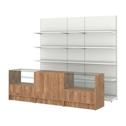 Комплект металлических стеллажей с полками и прилавков ЭК-3, Дуб Канзас коричневый