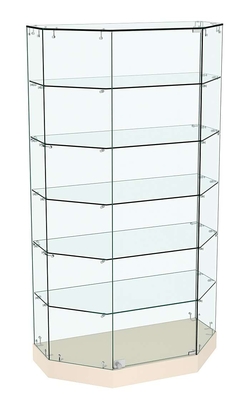 Стеклянная витрина Хит Продаж Трапеция с пятью полками малая №855, Крем Вайс