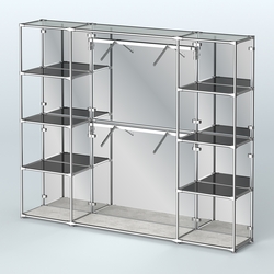 Торговая система ХРОМ (задняя стенка - зеркало) 2430 мм с тонированными полками и поручнями №7, Метрополитан Грей