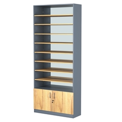 Стеллаж из ДСП с 8-ю полками 300x900 мм серии LEVEL-8 №12-2 (З/C - ЗЕРКАЛО), Темно-серый и Дуб Золотистый