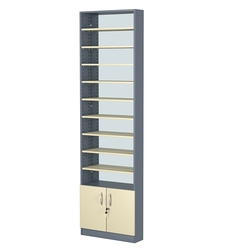 Стеллаж из ДСП с 9-ю полками 150x600 мм серии LEVEL-9 №2-2 (З/C - ЗЕРКАЛО), Темно-серый + Крем Вайс