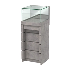 Торговый прилавок с утопленным фасадом и выдвижной зеркальной панелью №УФ-1-450, Бетон Чикаго светло-серый F186 ST9