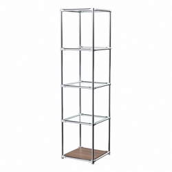 Торговый хромированный стеллаж с прозрачными полками №1, Орех