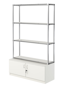 Хромированный стеллаж с полками ДСП 16мм №2 с тумбой Т-21, Белый