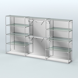 Торговая система ХРОМ (задняя стенка - зеркало) 3600 мм с прозрачными полками и поручнями №6, Ясень Анкор светлый