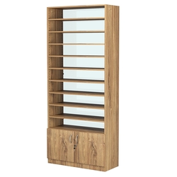 Стеллаж из ДСП с 9-ю полками 350x900 мм серии LEVEL-9 №13-1 (З/C - СТЕКЛО), Дуб Канзас коричневый