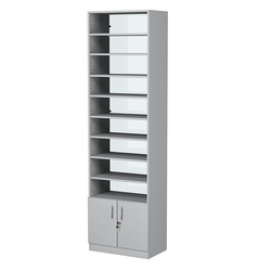 Стеллаж из ДСП с 8-ю полками 350x600 мм серии LEVEL-8 №6-1 (З/C - СТЕКЛО), Серый