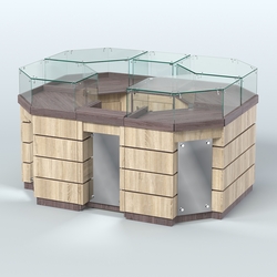 Торговый островок GOLD с зеркальным фасадом №1-1 (3,13 кв.м), Ясень Анкор темный и Дуб Сонома