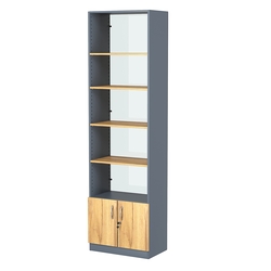 Стеллаж из ДСП с 4-мя полками 350x600 мм серии LEVEL-4 №6-1 (З/C - СТЕКЛО), Темно-серый и Дуб Золотистый