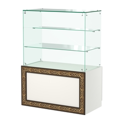 Стеклянный прилавок с декором и двумя прозрачными полками №СПБА-07, Белый