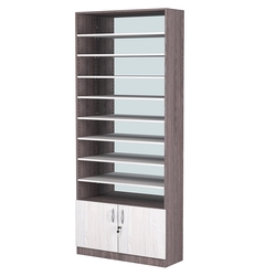 Стеллаж из ДСП с 8-ю полками 300x900 мм серии LEVEL-8 №12-2 (З/C - ЗЕРКАЛО), Ясень Анкор темный + Ясень Анкор светлый