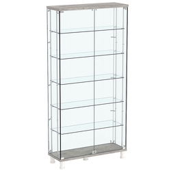 Витрина РОНДО с регулировочными полками №3-3-РЕГ на ножках (задняя стенка стекло), Бетон Чикаго светло-серый F186 ST9