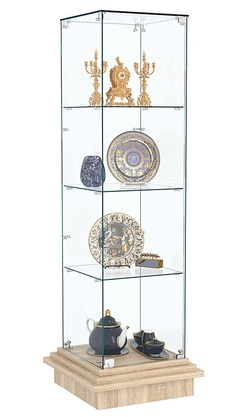 Витрина с тремя квадратными полками из стекла ЗИККУРАТ №1, Дуб сонома