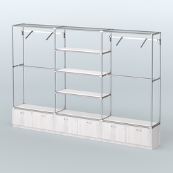 Торговая система ХРОМ без ДСП 3600 мм с тумбами Т15, полками ДСП и поручнями №6, Ясень Анкор светлый