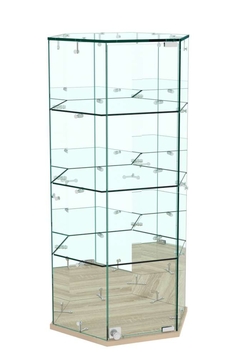 Витрина Истра настольная шестигранная №6 (задние стенки зеркальные), Дуб сонома