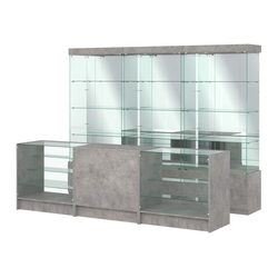 Комплект стеклянных витрин ИС-03 и прилавков ЭК-4, Бетон Чикаго светло-серый F186 ST9