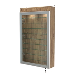 Витрина настенная №2-7А высокая с девятью полками и подсветкой серии Collecto, Дуб Канзас коричневый