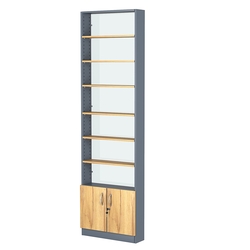 Стеллаж из ДСП с 6-ю полками 150x600 мм серии LEVEL-6 №2-1 (З/C - СТЕКЛО), Темно-серый и Дуб Золотистый