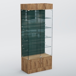 Витрина СЕТЬ №2-П с экономпанелью и полками, Дуб Канзас Коричнерый + черный