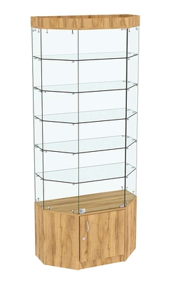 Стеклянная витрина Истра Трапеция с пятью полками и подсветкой №821, Дуб Золотистый