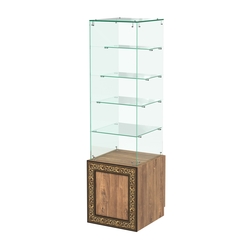 Стеклянный прилавок с дверкой и декором №СПБА-208, Дуб Канзас коричневый