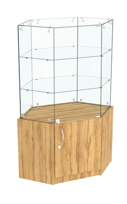 Узкий стеклянный прилавок СЛИМ №17 шестигранный, Дуб Золотистый