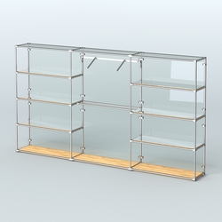 Торговая система ХРОМ (задняя стенка - стекло) 3600 мм с зеркальными полками и поручнями №9, Дуб Золотистый