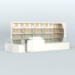 Угловой павильон с широким рядом стеллажей для размещения хлеба и выпечки №4, Белый + Дуб Сонома