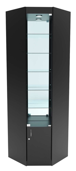 Стеклянная витрина угловая №5-3 из ДСП (задняя стенка зеркало), Черный