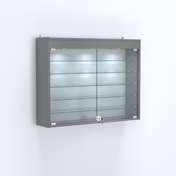 Витрина настенная №203-7А широкая с фризом и пятью стеклянными полками, Темно-Серый