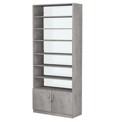 Стеллаж из ДСП с 6-ю полками 350x900 мм серии LEVEL-6 №13-1 (З/C - СТЕКЛО), Бетон Чикаго светло-серый F186 ST9