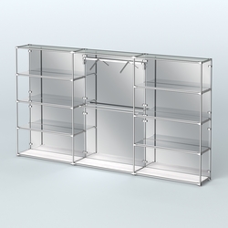 Торговая система ХРОМ (задняя стенка - зеркало) 3600 мм с зеркальными полками и поручнями №9, Ясень Анкор светлый