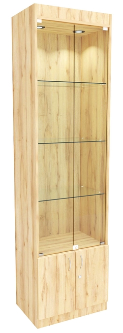 Стеклянная витрина №1-1-600 с каркасом из ДСП (задняя стенка ДВП), Дуб Золотистый