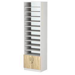 Стеллаж из ДСП с 10-ю полками 400x600 мм серии LEVEL-10 №7-1 (З/C - СТЕКЛО), Белый + Дуб Сонома