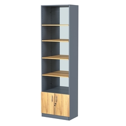 Стеллаж из ДСП с 4-мя полками 350x600 мм серии LEVEL-4 №6-2 (З/C - ЗЕРКАЛО), Темно-серый и Дуб Золотистый