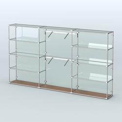 Торговая система ХРОМ (задняя стенка - стекло) 3600 мм с прозрачными полками и поручнями №6, Орех