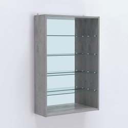 Витрина настенная №202-2Г с четырьмя полками и зеркалом, Бетон Чикаго светло-серый F186 ST9